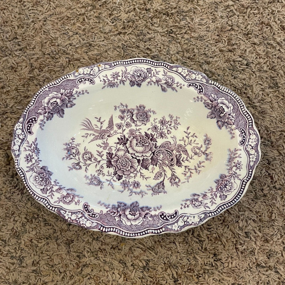 Crown Ducal Bristol Purple Mulberry Transferware Oval Bowl Platter England 10in
